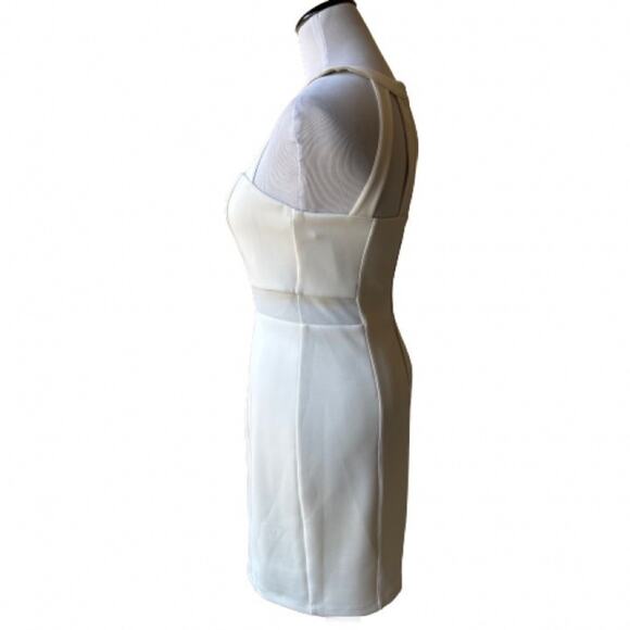 NWT GUESS Women Vintage Ivory Scuba Caged Cutout Strappy Side Mesh Dress. Size 4 - Picture 5 of 11